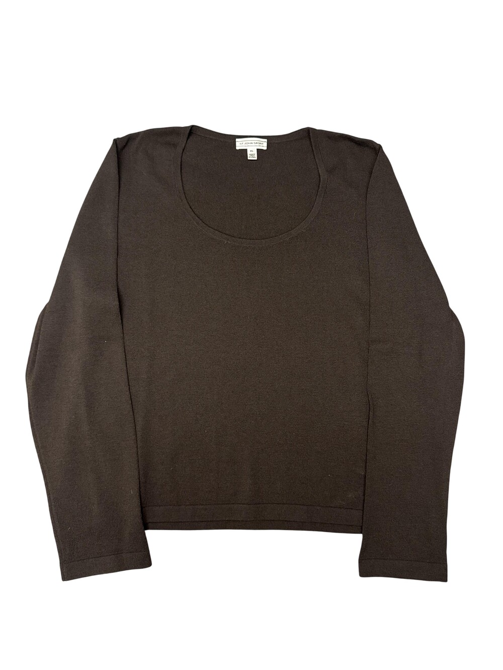 Vintage St John Sport Sweater Womens XL Brown Wool Rayon Scoop Neck Pullover 90s